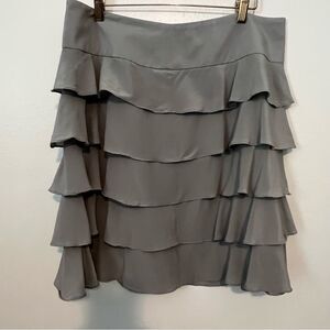 Talbots Silk Tiered Ruffle Skirt Light Grey Silver Lined Size 14P Petite Party